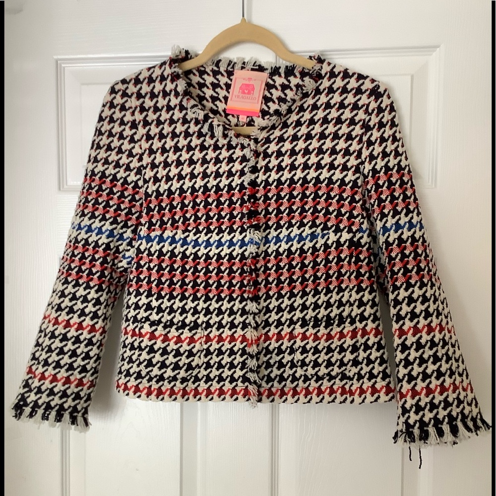 Vilagallo Houndstooth Frayed Hem Jacket